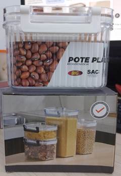 POTE HERMETICO PLASTICO CANELADO RETANGULAR COM TAMPA E TRAVA 13X9CM TRANSPARENTE ED510052