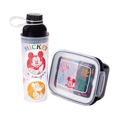 KIT GARRAFA MARMITA PLASTICA C/ TRAVAS MICKEY 2PCS SORTIDA