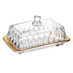 MANTEIGUEIRA CRISTAL C/ TAMPA FILETE DOURADO 18CM