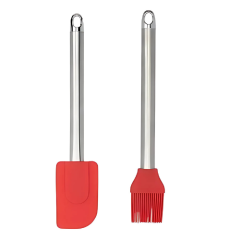 KIT ESPATULA PINCEL CULINARIO SILICONE C/ CABO INOX 2PCS CORES SORTIDO ED510256