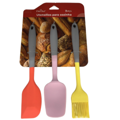 KIT DE UTENSILIOS DE COZINHA DE SILICONE 3 PECAS CORES SORTIDAS ED510252
