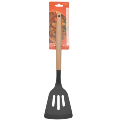 ESPATULA VAZADA DE SILICONE DUCHEF COM CABO MADEIRA CINZA ED510560