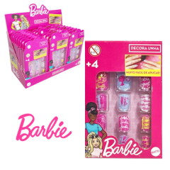 KIT UNHAS POSTICAS INFANTIL DECORADAS BARBIE 12PCS SORTIDO