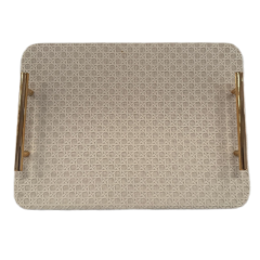 BANDEJA DECORATIVA MDF RETANGULAR C/ALCA DOURADO 41,5X31CM BRANCO ED511167