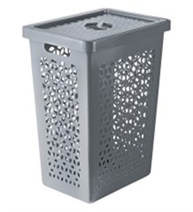 CESTO TELADO RETANGULAR PLASTICA C/TAMPA 55L CINZA