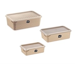 JOGO POTE PLASTICO QUADRADO MULTIUSO 3PCS BEGE