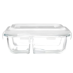 POTE HERMETICO VIDRO RETANGULAR C/DIVISORIA TAMPA PLASTICA 640ML