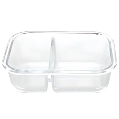 POTE HERMETICO VIDRO RETANGULAR C/DIVISORIA TAMPA PLASTICA 640ML