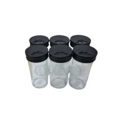 PORTA CONDIMENTO VIDRO C/SUPORTE PLASTICO GIRATORIO 6PCS PRETO