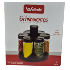 PORTA CONDIMENTO VIDRO C/SUPORTE PLASTICO GIRATORIO 6PCS PRETO