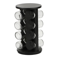 PORTA CONDIMENTO VIDRO C/SUPORTE PLASTICO REDONDO GIRATORIO 8PCS PRETO