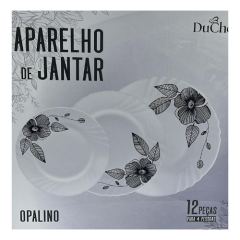 JOGO PRATO OPALINE 12PCS FLORAL ED510469