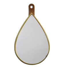 ESPELHO GOTA COM ALCA DE COURO EM DETALHES DOURADO 32X27CM ED510294
