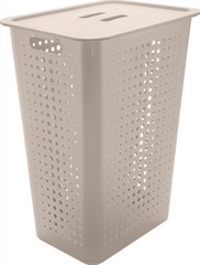CESTO ROUPA PLASTICO RETANGULAR COM TAMPA 47L BEGE