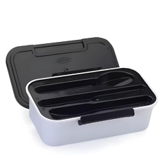 MARMITA PLASTICA RETANGULAR COM DIVISORIAS 780ML PRETA