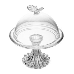 BOLEIRA CRISTAL COM PÉ E TAMPA BUTTERFLY 15CM X 15CM X 18CM