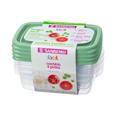 JOGO POTE PLASTICO QUADRADO COM TAMPA 280ML VERDE 4PCS