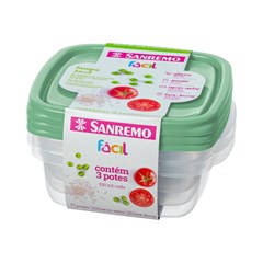 JOGO POTE PLASTICO RETANGULAR COM TAMPA 530ML VERDE 3PCS