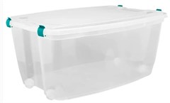 CAIXA ORGANIZADORA C/TRAVA E RODAS 58L TRANSPARENTE