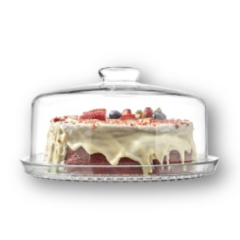 BOLEIRA VIDRO C/TAMPA PLUMA 32CM TRANSPARENTE