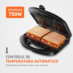 SANDUICHEIRA MAST GRILL ANTIA 750W PRETA/INOX