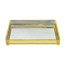 BANDEJA METAL ESPELHADA RETANGULAR 40X15X25CM DOURADO