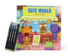 LIVRO COLORIR CUTE WORLD C/4 CANETAS CORES