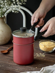 CUSCUZEIRA ALUMINIO ANTIADERENTE NA COR CEREJA TAMANHO INDIVIDUAL, CABOS EM BAQUELITE, 0,8 LITROS