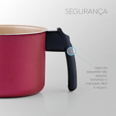 FERVEDOR EM ALUMINIO ANTIADERENTE NA COR CEREJA, CABO EM BAQUELITE, 1,6 LITROS