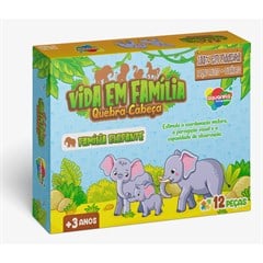 QUEBRA CABECA FAMILIA ELEFANTE MADEIRA 12PECAS