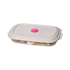 POTE PLASTICO RETANGULAR COM TAMPA 650ML BEGE